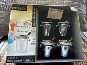 Mini Wine Bucket Place Card Holder Name Tags Set Ice Cubes Metalla Party